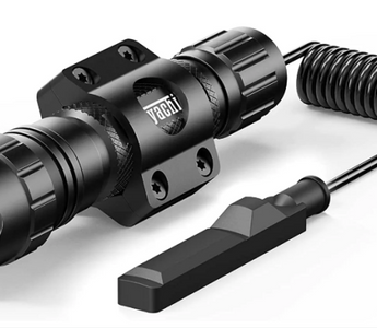 A compact, high-intensity tactical flashlight with a black matte finish and textured grip for easy handling.