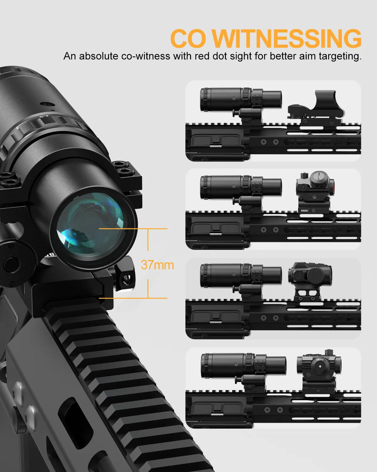 Feyachi M57 Red Dot Magnifier 1.5X - 5X Magnification with Focus Adjustment and Flip to Right Side Mount