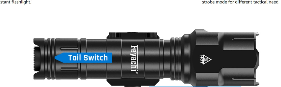 Feyachi WL25 Tactical Flashlight Tail Switch