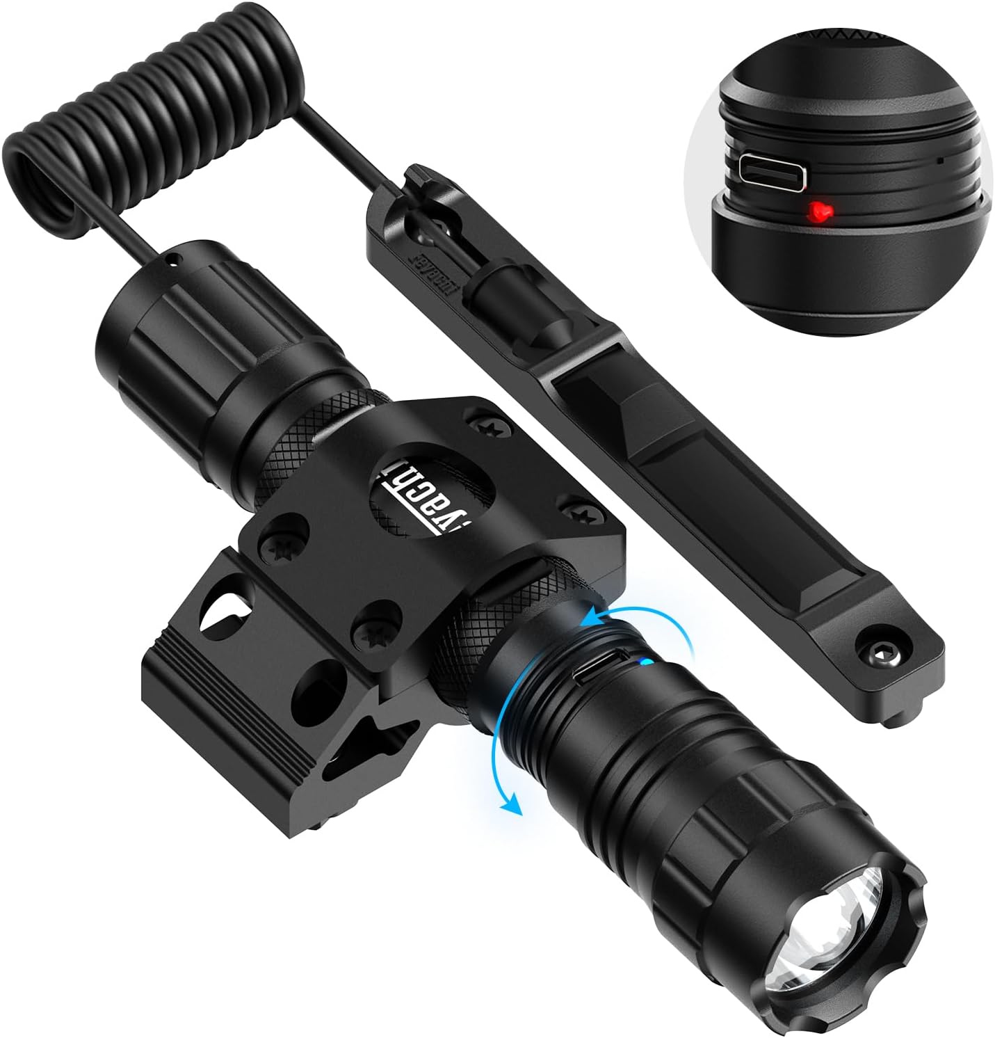 Feyachi Mlok-FL37 1500 Lumen Tactical Flashlight Rechargeable IPX7 Protection 4 Modes LED Weapon Light Mlok Flashlight Included with Pressure Switch