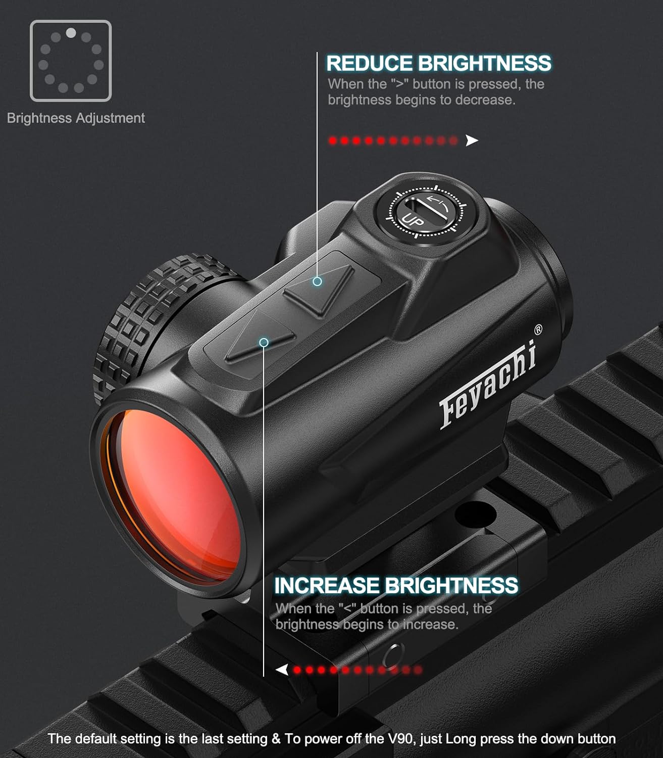 Feyachi V90 2 MOA Red Dot Sight Shake Awake Red Dot Scope Waterproof Rifle Scope 1 x 25mm .75” Rser Mount