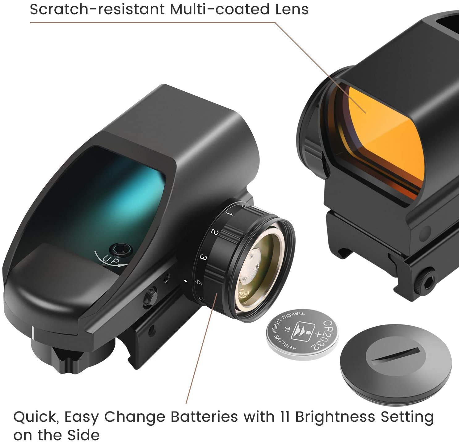 Mirino Reflex Feyachi RS-25 – Punto Rosso, 4 Reticoli, 11 Livelli Luminosità, Per Rail 20/22 Mm Picatinny