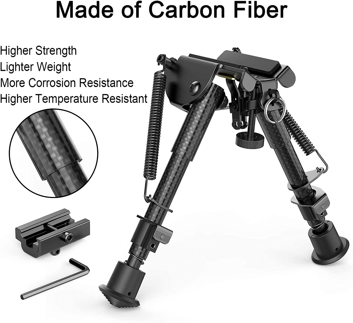 Feyachi RB5074 Bípode de fibra de carbono - Montaje ajustable para rifle