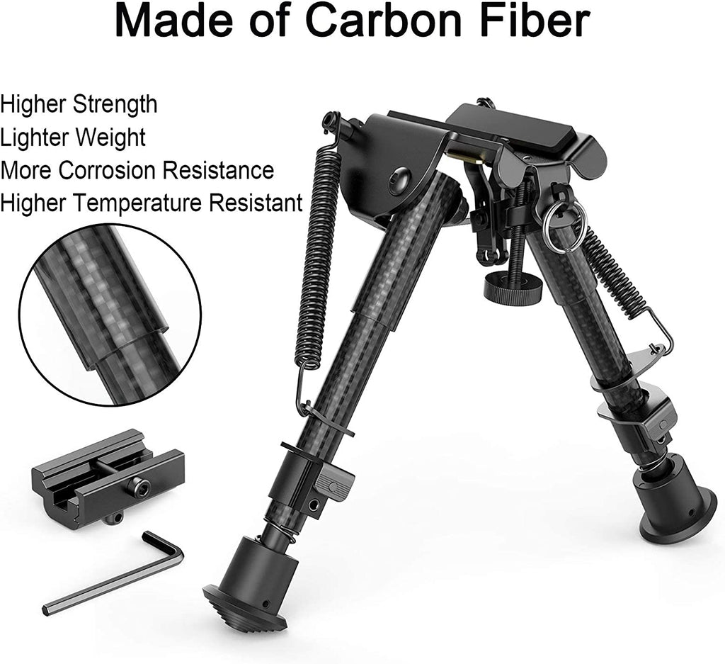 Feyachi Rifle Bipod Carbon Fiber 6" 9" Extendable with Picatinny Adap