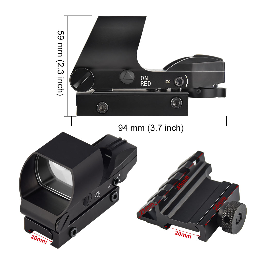 Feyachi Reflex Sight Red & Green Dot G&n Sight Scope 4 Reticles with 45 Degree Rail Mount, Upgraded On/Off Switch