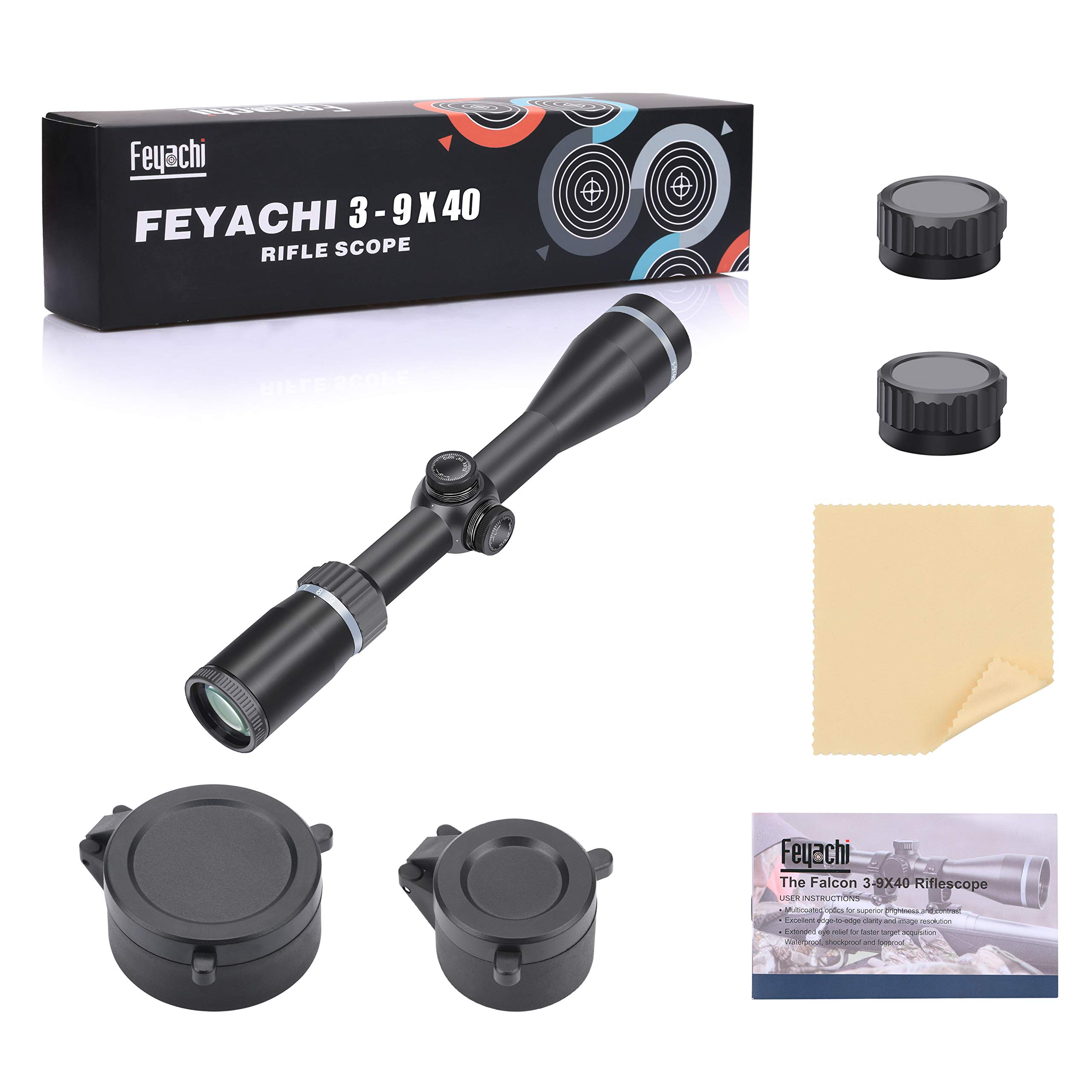 Feyachi Falcon 3-9x40mm Rifle Scope, BDC Reticle 4-inch Long Eye Relief Second Focal Plane Riflescopes, Matte Black 1 inch Tube